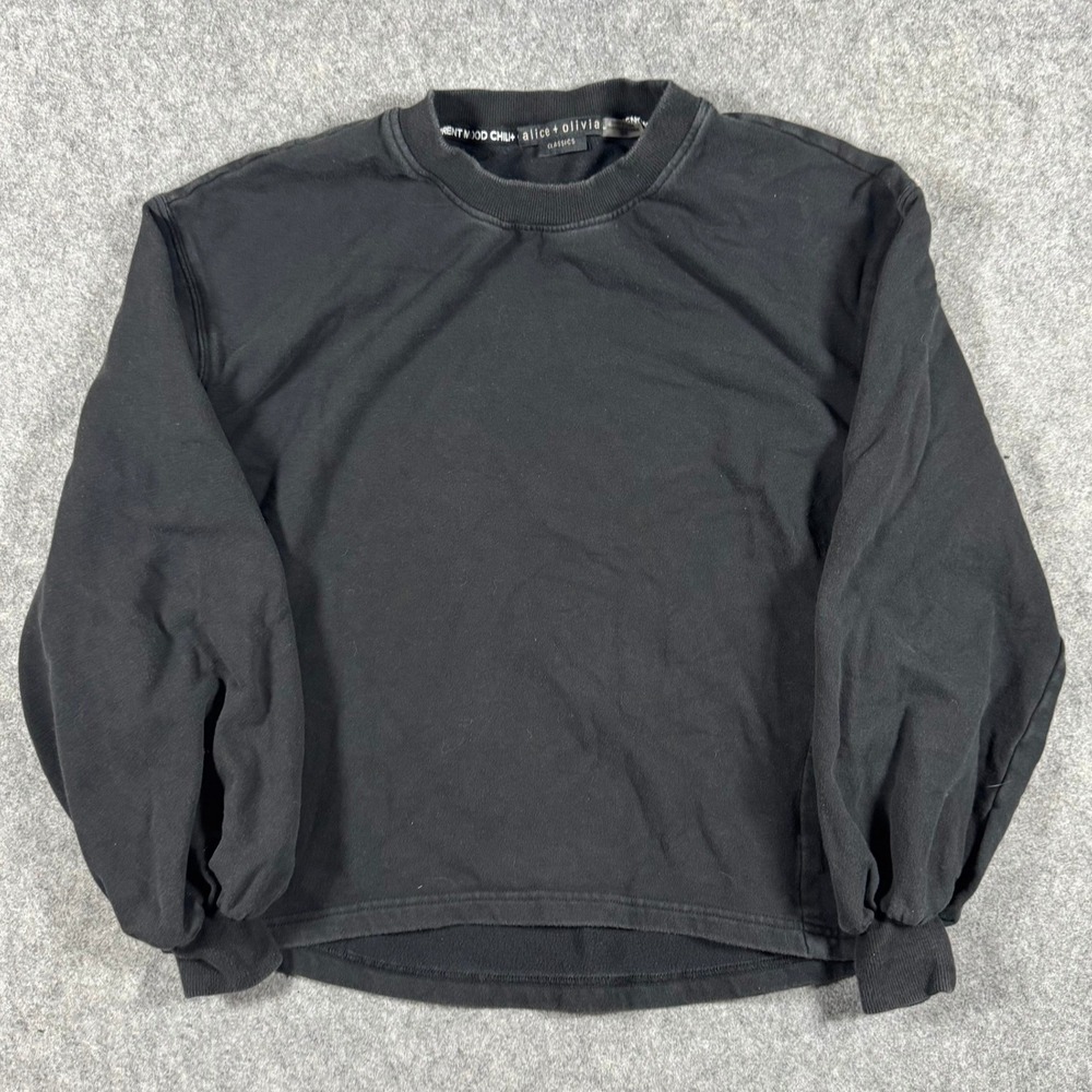 Alice + Olivia Sweatshirt Womens XS Black Classics Puff Sleeve High Low Causal